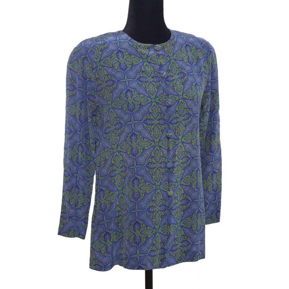 Evan-Picone Petite Sz 2 Silk Tunic Style Blouse w Covered Buttons - Vintage